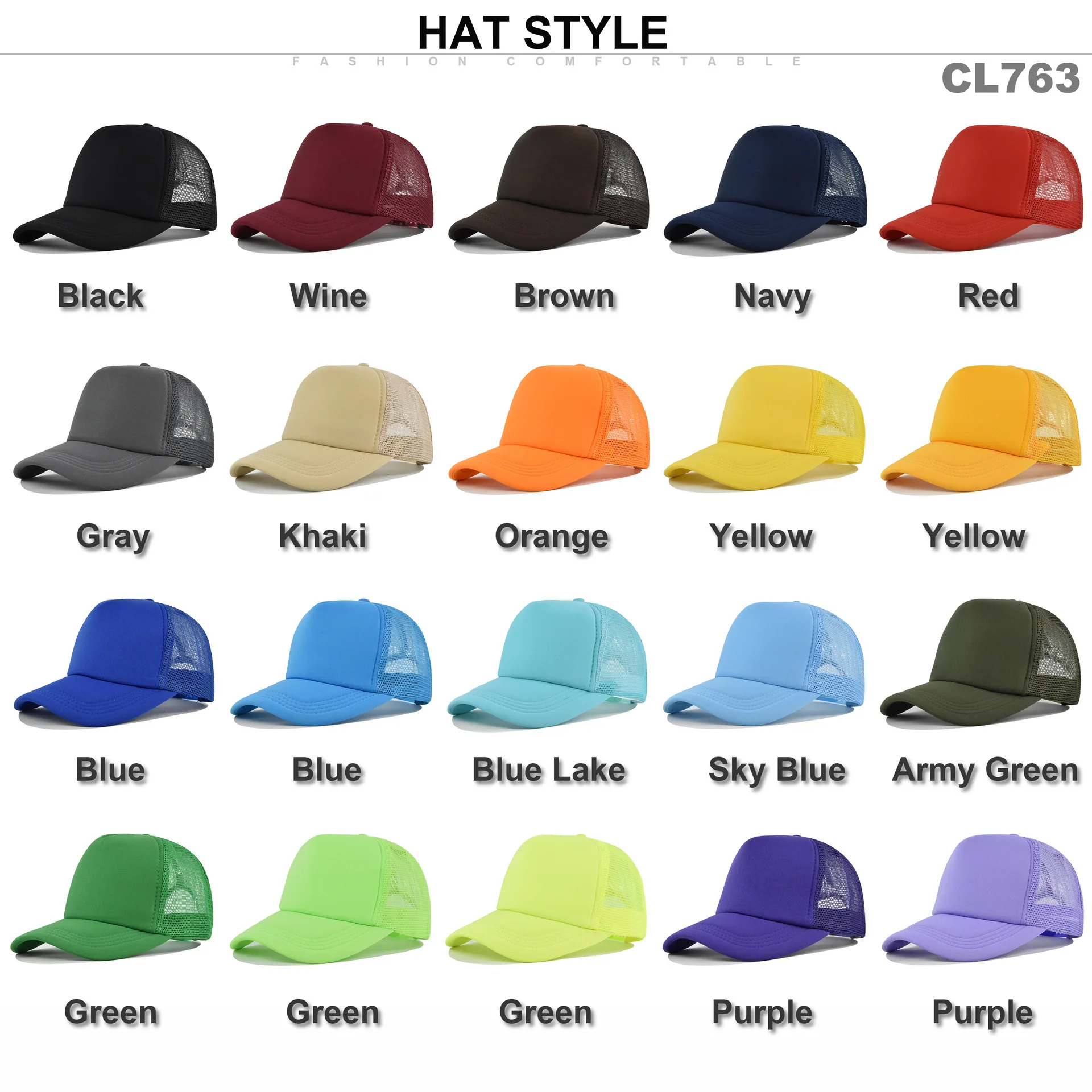 Trucker Cap Mesh - Unisex baseballpet, effen, verstelbaar, truckermodel, platte